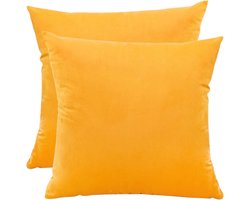 Sierkussen Oranje Geel 45x45 cm Set van 2 - Velvet Effen Dit zijn Kleurrijke Moderne Zachte Woonkamer Kussens van LiveOnce