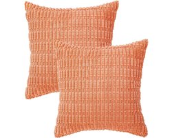 Sierkussen Roze 45x45 cm Set van 2 - Vertikaal Effen Rib Motief Dit zijn Kleurrijke Moderne Zachte Woonkamer Kussens van LiveOnce