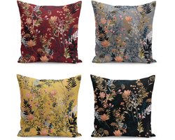 Sierkussen set van 4 - 50x50 cm - Velvet - Bloemen - Inclusief binnenkussen