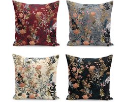 Sierkussen set van 4 - 50x50 - Velvet - Bloemen - Inclusief binnenkussen