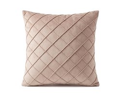 Sierkussen VARENA Velvet 45 x 45 cm – Luxe Poeder Roze Kussen met Geometrisch Stikpatroon – Inclusief Vulling