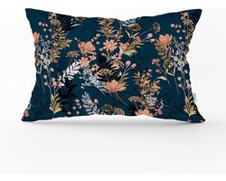 Sierkussen velvet 30x50 - Bloemen op donkerbaluw - Inclusief binnenkussen - Fluweel