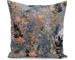 Sierkussen Velvet - 50x50 cm - Bloemen op grijs - Inclusief binnenkussen - Fluweel