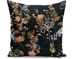 Sierkussen Velvet - 50x50 cm - Bloemen op zwart - Inclusief binnenkussen - Fluweel