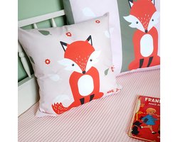 Sierkussen Vos Roze-Sfeer-Kinderkamer-Babykamer-Decoratie-Kussen-Vos-Dieren-Baby-40x40-Woonaccessoires