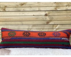 Sierkussenhoes 30x91 cm – Original Kelim Kussenhoes - Authentieke stijl kussenhoesjes - Handgeweven kelim kussen - %100 Wol