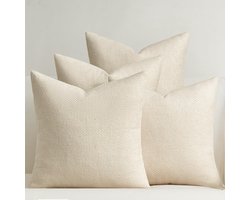 Sierkussenhoes 4-delige set - Chenille met Rotan Weefstijl Design - Voor Bank Woonkamer Slaapkamer Balkon Kinderkamer - Crème 50x50 cm