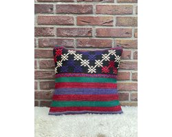 Sierkussenhoes 40x40 cm – Original Kelim Kussenhoes - Authentieke stijl kussenhoesjes - Handgeweven kelim kussen - %100 Wol