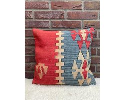 Sierkussenhoes 40x40 cm – Original Kelim Kussenhoes - Authentieke stijl kussenhoesjes - Handgeweven kelim kussen - %100 Wol