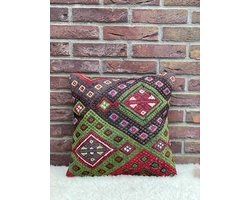 Sierkussenhoes 40x40 cm – Original Kelim Kussenhoes - Vintage stijl kussenhoesjes - Handgeweven kelim kussen - %100 Wol