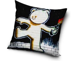 Sierkussenhoes - Bear with molotov - Banksky - Brandalised - 40x40 cm - Fleece - kunst.