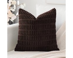 Sierkussenhoes - Boho gestreept en zacht voor bank, woonkamer en slaapkamer - Donkerbruin 60x60 cm