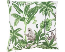 Sierkussenhoes Botanisch Motief met Aap JORRIT - Lichtgroen / Wit - Katoen - 40 x 40 cm - Kussenhoes - Hoes - Kussen