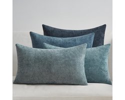 Sierkussenhoes - Chenille met Rotan Weefstijl Design - 4-delige set - Voor Bank Woonkamer Slaapkamer Balkon Kinderkamer - Blauw 30x50 cm