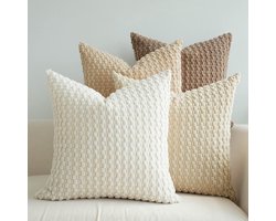 Sierkussenhoes - Gestreepte Corduroy Hoes - Zachte Textuur - Neutrale Aardetinten - 45x45 Cm Katoen - 4 Stuks Set - Voor Woonkamer Slaapkamer Bank
