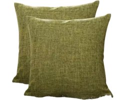 Sierkussenhoes Groen 45x45 cm Set van 2 - Linnen Look Effen Dit zijn Kleurrijke Woonkamer Kussenshoezen van LiveOnce