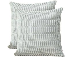 Sierkussenhoes Licht Groen 45x45 cm Set van 2 - Vertikaal Effen Rib Motief Dit zijn Kleurrijke Moderne Woonkamer Kussenshoezen van LiveOnce