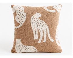 Sierkussenhoes met luipaardmotief – Bruin/Wit – 45 x 45 cm – Zonder vulling