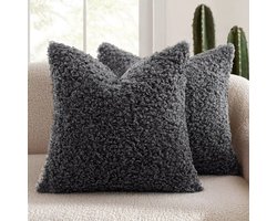 Sierkussenhoes met zachte bouclé structuur – Antraciet – 45 x 45 cm – Zonder vulling