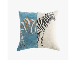 Sierkussenhoes met zebraprint – Blauw/Crème – 45 x 45 cm – Zonder vulling
