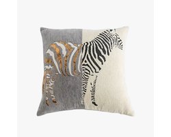 Sierkussenhoes met zebraprint en goudkleurige details – Grijs/Crème – 45 x 45 cm – Zonder vulling