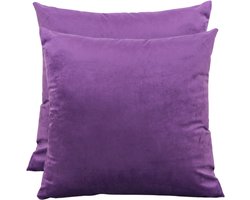 Sierkussenhoes Paars 45x45 cm Set van 2 - Effen Dit zijn Kleurrijke Woonkamer Kussenshoezen van LiveOnce