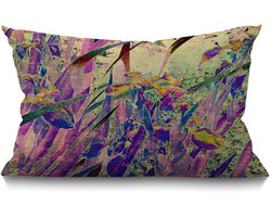 Sierkussenhoes Vintage Bloemen - Decoratief Kussen - 30x50 cm - Paars Groen - Katoen Linnen