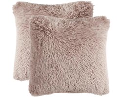 Sierkussenhoezen Beige Bruin 40x40 cm Set van 2 - Langharig Fuzzy Faux Fur Effen Dit zijn Warme Woonkamer Kussenhoezen van LiveOnce