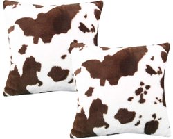 Sierkussenhoezen Bruin Wit 45x45 cm Set van 2 - Koe Print Koe Thema Warm Woonkamer Kussenshoezen LiveOnce