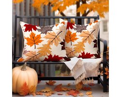 Sierkussenhoezen – Decoratieve kussenhoezen voor de herfst – Esdoornbladpatroon – Woondecoratie voor de herfst – Enkelzijdig bedrukt – 45x45cm – Set van 2