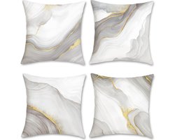 Sierkussenhoezen - Grijs Goud Marmer - 18 x 18 Inch - Kussenhoezen Zachte Fluweel Kussenhoezen - voor Bank, Fauteuil, Bed Woondecoratie - Set van 4 - Kussenhoesje - Sierkussen - polyester - WitGoud - Met rits - Zonder binnenkussen