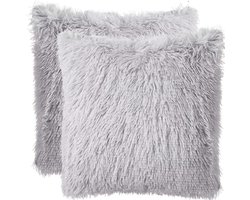 Sierkussenhoezen Licht Grijs 40x40 cm Set van 2 - Langharig Fuzzy Faux Fur Effen Dit zijn Warme Woonkamer Kussenhoesen van LiveOnce