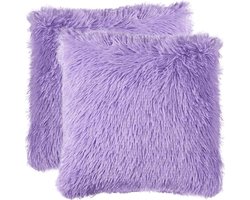 Sierkussenhoezen Licht Paars 40x40 cm Set van 2 - Langharig Fuzzy Faux Fur Effen Dit zijn Kleurrijke Warme Woonkamer Kussenhoezen van LiveOnce