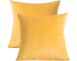 Sierkussenhoezen – Set van 2 – Velours 45x45 cm – Goudgeel – Verborgen rits – Wasbaar