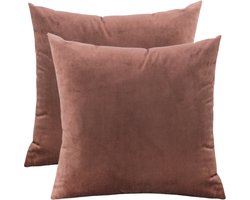 Sierkussenhoezen – Set van 2 – Velours 45x45 cm – Middelbruin – Verborgen rits – Wasbaar