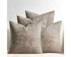 Sierkussenhoezen - Set van 4 - Chenille met Rotan Weefstijl Design - Voor Bank Woonkamer Slaapkamer Balkon Kinderkamer - Khaki 40x40 cm
