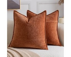 Sierkussenhoezen Set - Zachte hoezen - Woonkamer Decoratie - Zachte Chenille Stof - 40x40 cm - Roestbruin