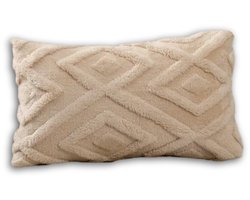 Sierkussens 30x50 cm | Beige | Inclusief binnenkussen | Teddy, Pluche | Fluffy & Zacht | Langwerpig Decoratiekussen voor Bank & Woonkamer