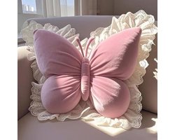 Sierkussens - Decoratief kussen in de vorm van een vlinder - Zacht, ondersteunend kussen - Geschikt voor bureaustoelen en autostoelen (Roze)