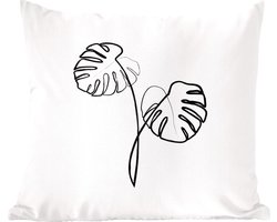 Sierkussens - Kussen - Botanische line-art illustratie Monstera kamerplant - 40x40 cm - Kussen van katoen