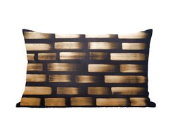 Sierkussens - Kussen - Goud gekleurde strepen op zwart papier - 60x40 cm - Kussen van katoen