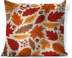 Sierkussens - Kussen - Herfstbladeren met besjes en eikels - 60x60 cm - Kussen van katoen