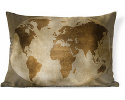 Sierkussens - Kussen - Koperkleurige wereldkaart met structuurpatroon in ovalen 3D vorm - 60x40 cm - Kussen van katoen