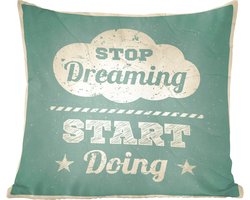 Sierkussens - Kussen - Motiverende quote Stop dreaming, start doing op een blauw papier - 40x40 cm - Kussen van katoen