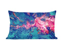Sierkussens - Kussen - Roze met blauwe verf in een marmeren structuur - 60x40 cm - Kussen van katoen