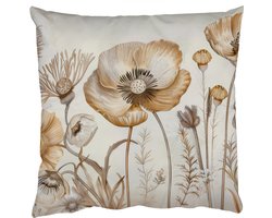 Sierkussens - Kussentjes Woonkamer - 40x40 cm - Bloemen - Beige - Natuur - Illustratie