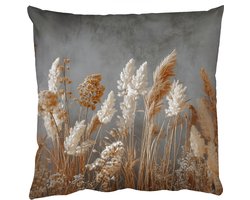 Sierkussens - Kussentjes Woonkamer - 40x40 cm - Gedroogde Veldbloemen - Grijs - Beton