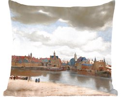 Sierkussens - Kussentjes Woonkamer - 40x40 cm - Gezicht op Delft - Schilderij van Johannes Vermeer