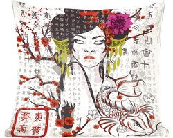 Sierkussens - Kussentjes Woonkamer - 40x40 cm - Japanse illustratie traditionele vrouw