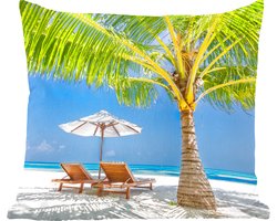 Sierkussens - Kussentjes Woonkamer - 40x40 cm - Palmboom - Strandstoel - Parasol